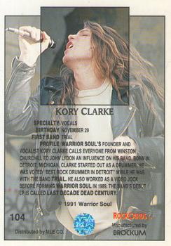 1991 Brockum Rock Cards #104 Kory Clarke Back