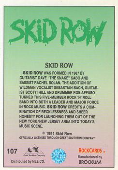 1991 Brockum Rock Cards #107 Skid Row Back