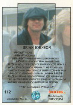 1991 Brockum Rock Cards #112 Brian Johnson Back