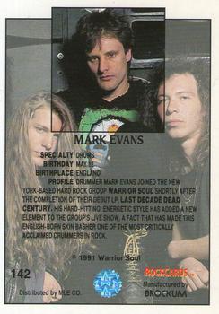 1991 Brockum Rock Cards #142 Mark Evans Back