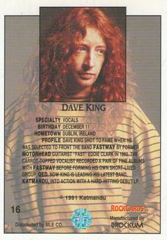 1991 Brockum Rock Cards #16 Dave King Back