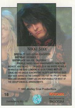 1991 Brockum Rock Cards #18 Nikki Sixx Back