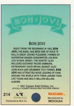 1991 Brockum Rock Cards #214 Bon Jovi Back