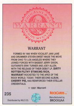 1991 Brockum Rock Cards #235 Warrant Back