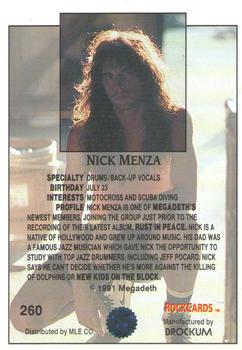 1991 Brockum Rock Cards #260 Nick Menza Back