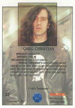 1991 Brockum Rock Cards #32 Greg Christian Back