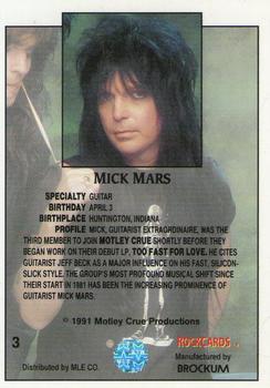 1991 Brockum Rock Cards #3 Mick Mars Back
