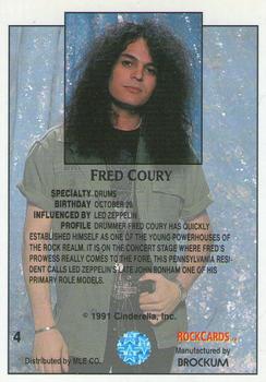 1991 Brockum Rock Cards #4 Fred Coury Back
