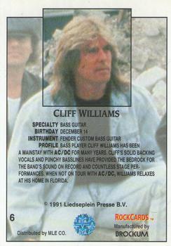 1991 Brockum Rock Cards #6 Cliff Williams Back