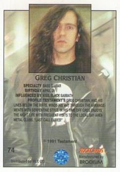 1991 Brockum Rock Cards #74 Greg Christian Back