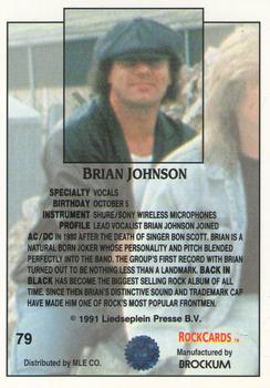 1991 Brockum Rock Cards #79 Brian Johnson Back