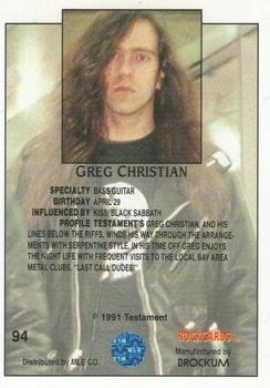 1991 Brockum Rock Cards #94 Greg Christian Back
