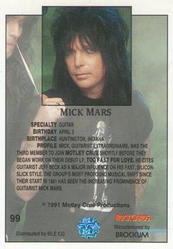 1991 Brockum Rock Cards #99 Mick Mars Back