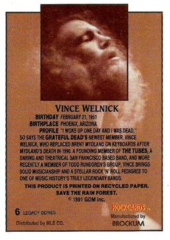 1991 Brockum Rock Cards - Grateful Dead Legacy #6 Vince Welnick Back
