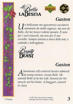 1992 Upper Deck Beauty and the Beast (English/Italian) #3 Gaston Back