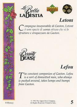 1992 Upper Deck Beauty and the Beast (English/Italian) #5 Lefou Back