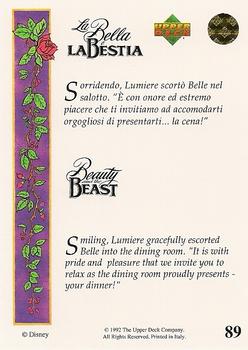 1992 Upper Deck Beauty and the Beast (English/Italian) #89 Smiling, Lumiere gracefully escorted Belle... Back