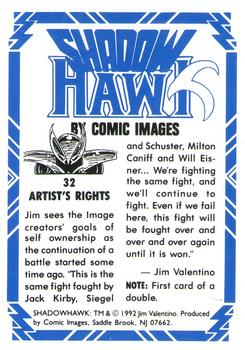 1992 Comic Images Shadow Hawk #32 Artist's Rights Back