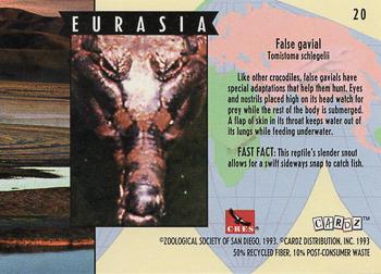 1993 Cardz The World Famous San Diego Zoo Animals of the Wild #20 False gavial Back