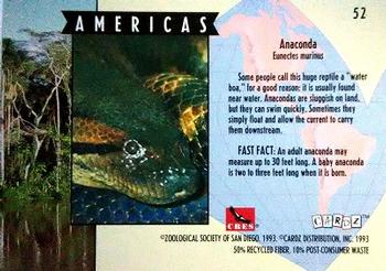1993 Cardz The World Famous San Diego Zoo Animals of the Wild #52 Anaconda Back