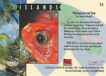 1993 Cardz The World Famous San Diego Zoo Animals of the Wild #74 Madagascar red frog Back