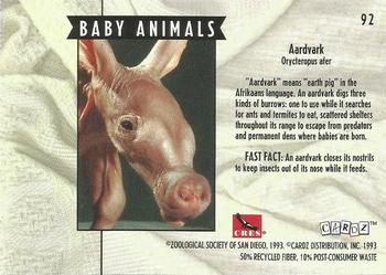1993 Cardz The World Famous San Diego Zoo Animals of the Wild #92 Aardvark Back