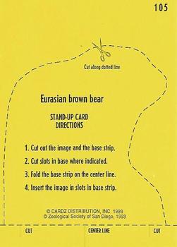1993 Cardz The World Famous San Diego Zoo Animals of the Wild #105 Eurasian brown bear Back