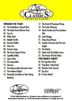1994 Cardz Hanna-Barbera Classics #NNO Checklist 01-30 Back