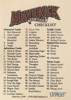1994 Cardz Maverick Movie #NNO Checklist Back