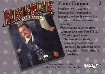 1994 Cardz Maverick Movie #2 Zane Cooper Back