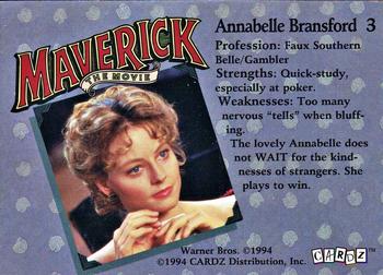 1994 Cardz Maverick Movie #3 Annabelle Bransford Back
