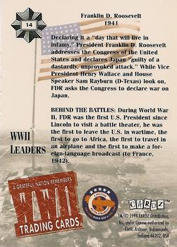 1994 Cardz World War II #14 Franklin D. Roosevelt Back