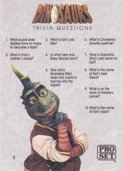 1992 Pro Set Dinosaurs - Trivia Questions #1 Trivia Questions 1-10 Front