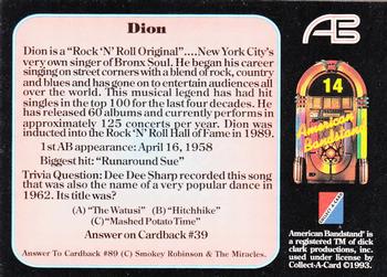1993 Collect-A-Card American Bandstand #14 Dion Back