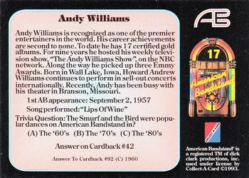 1993 Collect-A-Card American Bandstand #17 Andy Williams Back
