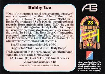 1993 Collect-A-Card American Bandstand #23 Bobby Vee Back