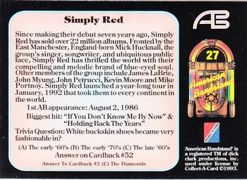 1993 Collect-A-Card American Bandstand #27 Simply Red Back