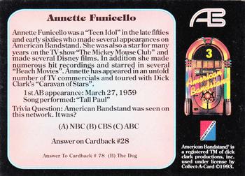1993 Collect-A-Card American Bandstand #3 Annette Funicello Back