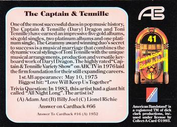 1993 Collect-A-Card American Bandstand #41 The Captain & Tennille Back