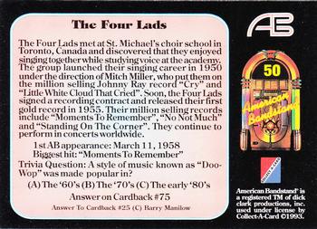 1993 Collect-A-Card American Bandstand #50 The Four Lads Back