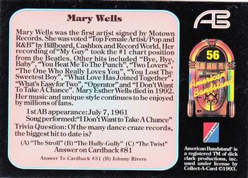 1993 Collect-A-Card American Bandstand #56 Mary Wells Back