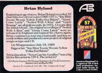 1993 Collect-A-Card American Bandstand #57 Brian Hyland Back