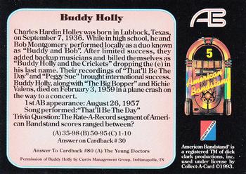 1993 Collect-A-Card American Bandstand #5 Buddy Holly Back