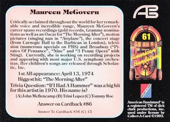 1993 Collect-A-Card American Bandstand #61 Maureen McGovern Back