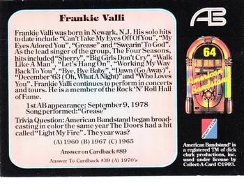 1993 Collect-A-Card American Bandstand #64 Frankie Valli Back