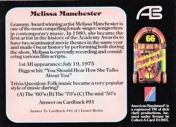 1993 Collect-A-Card American Bandstand #66 Melissa Manchester Back