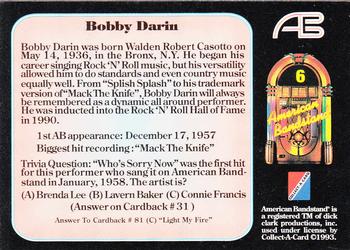 1993 Collect-A-Card American Bandstand #6 Bobby Darin Back