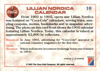 1993 Collect-A-Card Coca-Cola Collection Series 1 #10 Lillian Nordica Calendar Back