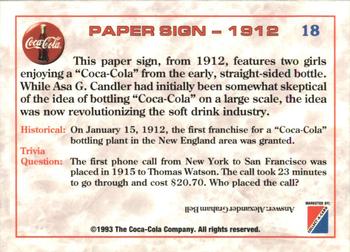 1993 Collect-A-Card Coca-Cola Collection Series 1 #18 Paper Sign - 1912 Back