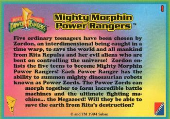 1994 Collect-A-Card Mighty Morphin Power Rangers (Walmart) #1 Mighty Morphin Power Rangers Back